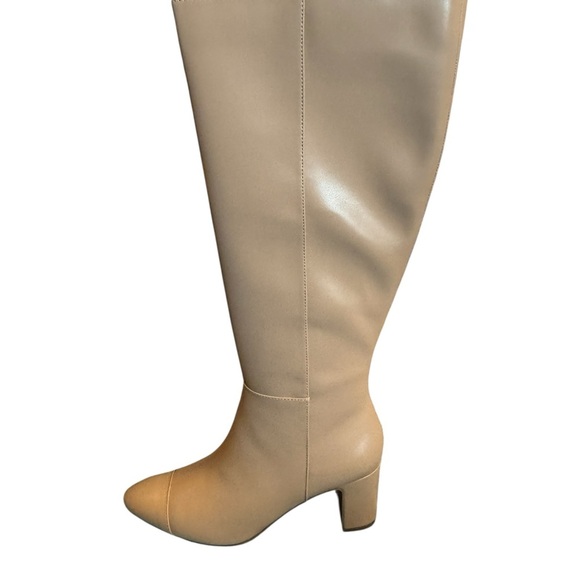 Anne Klein Sawyer Faux Leather KneeHigh Tan Boots Size 8.5 Standard Calf Stretch - Picture 2 of 11